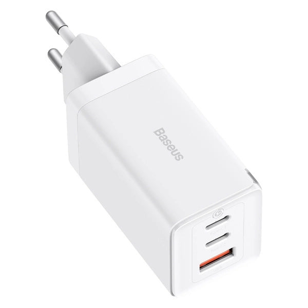 Szybka ładowarka sieciowa GaN 2xUSB C 1xUSB 65W Baseus GaN5 Pro + kabel USB C - USB C 100W - biała