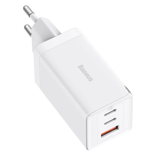 Szybka ładowarka sieciowa GaN 2xUSB C 1xUSB 65W Baseus GaN5 Pro + kabel USB C - USB C 100W - biała