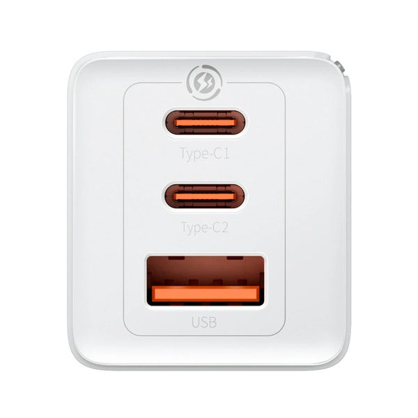 Szybka ładowarka sieciowa GaN 2xUSB C 1xUSB 65W Baseus GaN5 Pro + kabel USB C - USB C 100W - biała